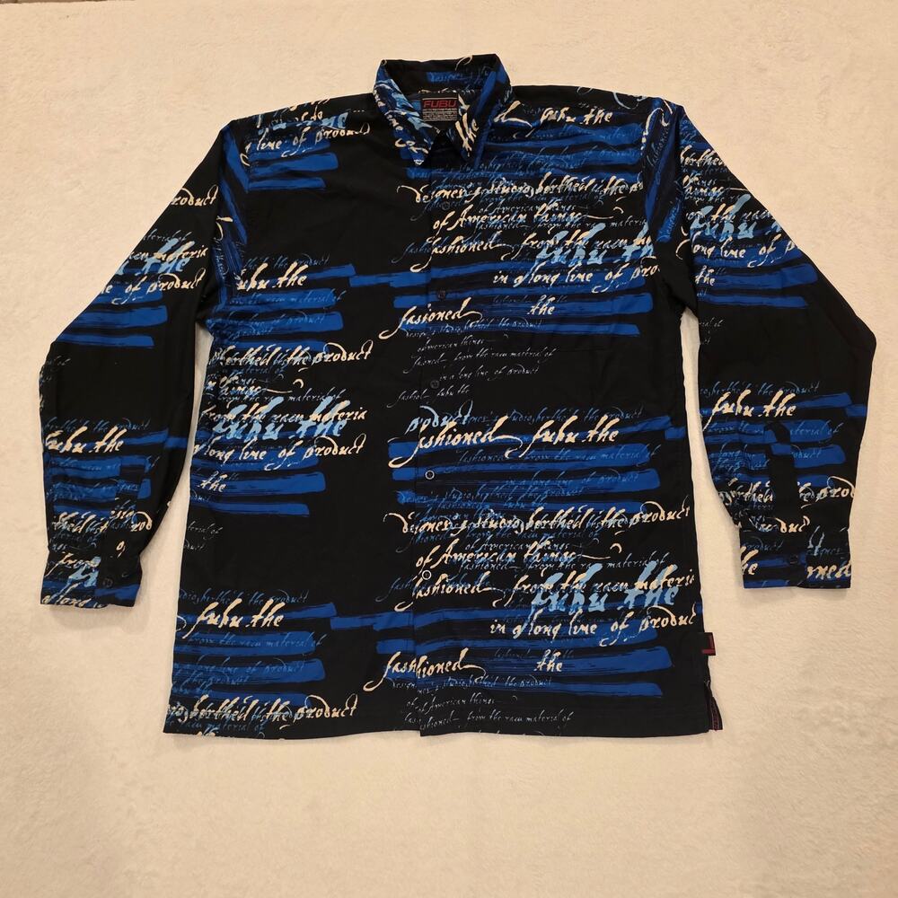 FUBU Button Up Shirt Youth XL 20 Black Blue Graphic